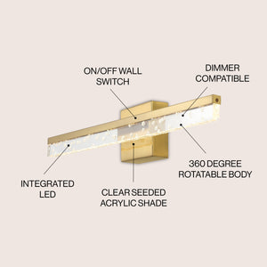 Mario 1-Light Modern Contemporary 360-Degree Rotatable Iron/Seeded Acrylic Integrated LED Vanity Light