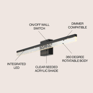 Ingres 1-Light Modern Contemporary 360-Degree Rotatable Iron/Seeded Acrylic Integrated LED Vanity Light