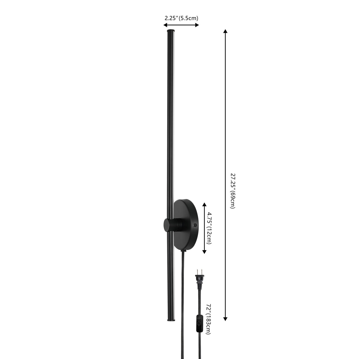 Anton 1-light modern minimalist iron adjustable bar integrated led plug-in sconce