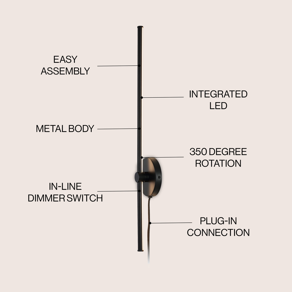 Anton 1-light modern minimalist iron adjustable bar integrated led plug-in sconce