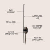 Anton 1-light modern minimalist iron adjustable bar integrated led plug-in sconce