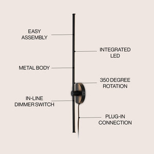 Anton 1-light modern minimalist iron adjustable bar integrated led plug-in sconce