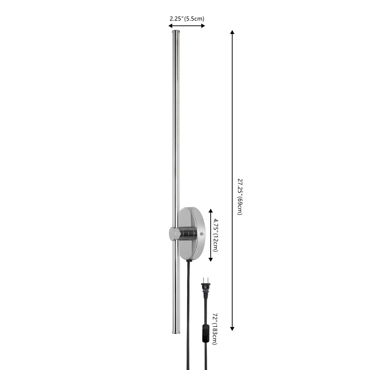Anton 1-light modern minimalist iron adjustable bar integrated led plug-in sconce