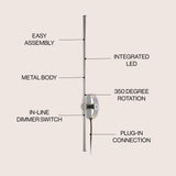 Anton 1-light modern minimalist iron adjustable bar integrated led plug-in sconce