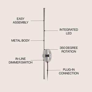 Anton 1-light modern minimalist iron adjustable bar integrated led plug-in sconce