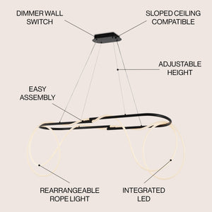 Lisette 360 Adjustable Silicone Rope and Metal Dimmable LED Chandelier