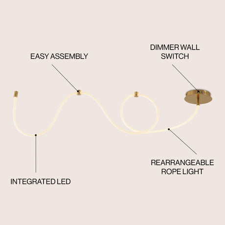 Serafina 360° Adjustable Neon Rope LED Flush Mount, Dimmable & Integrated