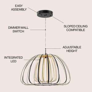 Gigi Modern Glam Metal Adjustable Dimmable Stripe Cage LED Pendant
