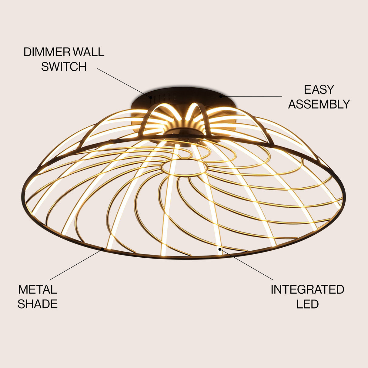 Ambros Industrial Metal Dimmable Stripe Half-Cage LED Flush Mount