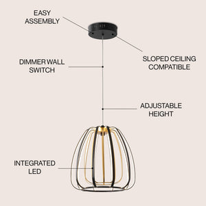 Gigi Modern Glam Metal Adjustable Dimmable Stripe Cage LED Pendant