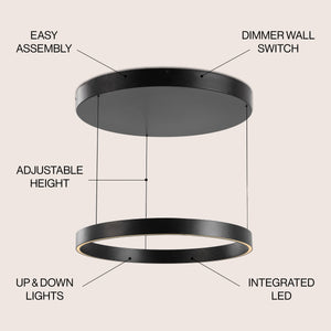 Jense Minimalist Modern Metal Adjustable Dimmable Ring LED Pendant