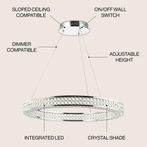 Benton Round Integrated LED Crystal/Metal Pendant