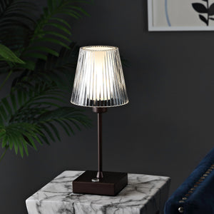 Oscar Modern Industrial Rechargeable/Cordless Iron/Acrylic Integrated Portable LED Table Lamp with Ribbed Shade