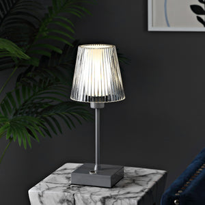 Oscar Modern Industrial Rechargeable/Cordless Iron/Acrylic Integrated Portable LED Table Lamp with Ribbed Shade