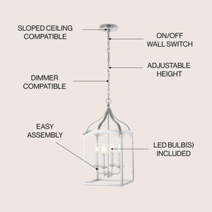 Ruth 4-light Traditional Classic Lantern Metal/Glass LED Pendant