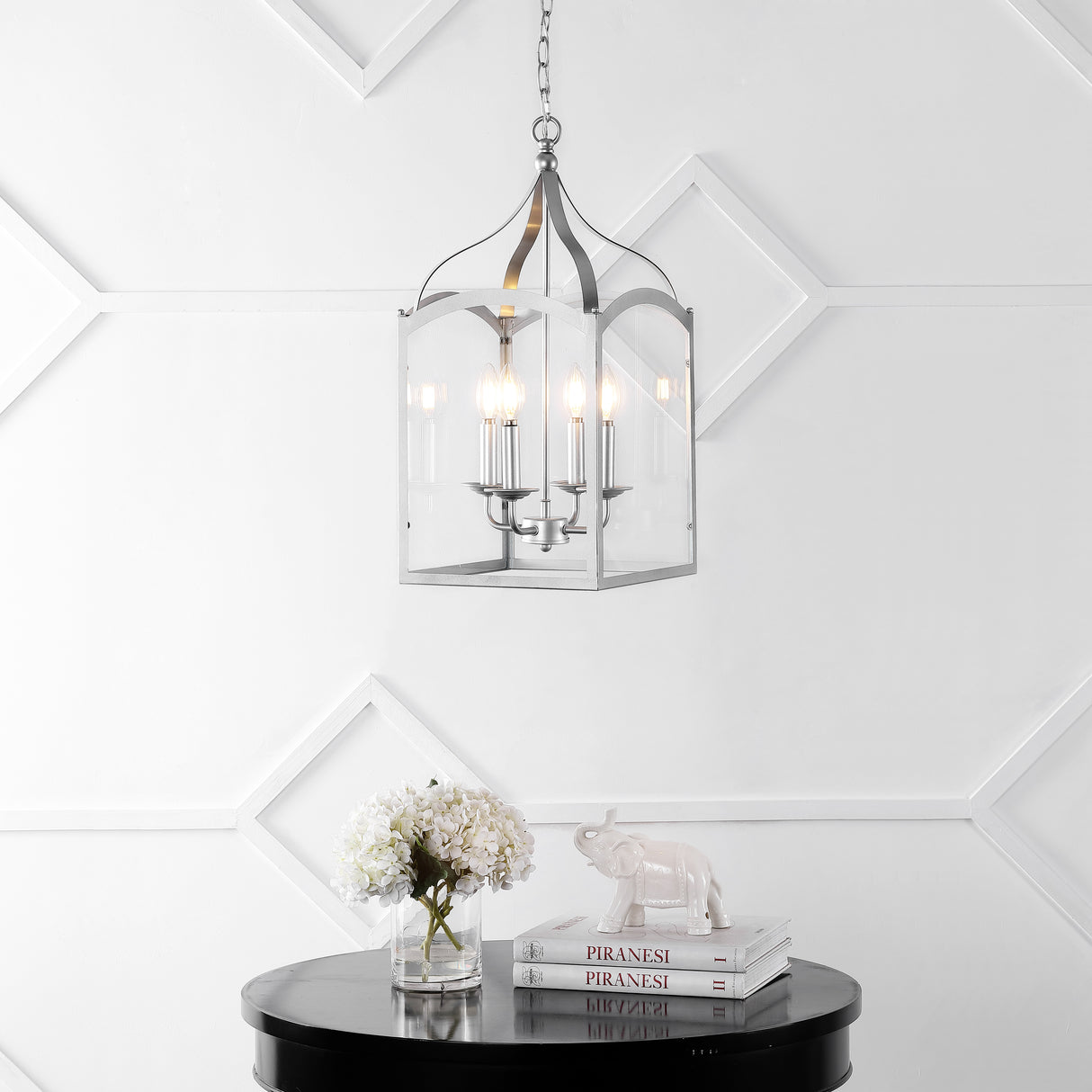 Ruth 4-light Traditional Classic Lantern Metal/Glass LED Pendant