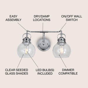 Shirley 2-Light Metal/Seeded Glass Vanity Light
