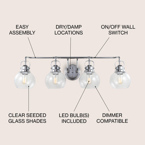Shirley 4-Light Metal/Seeded Glass Vanity Light