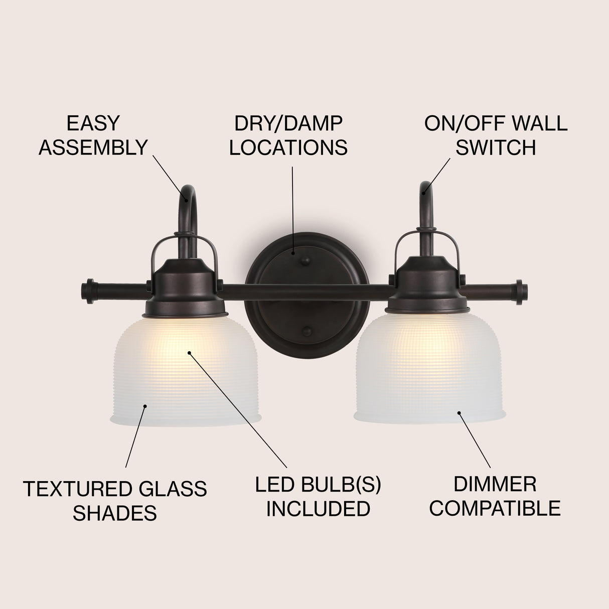 Virginia 2-Light Metal/Glass LED Vanity Light