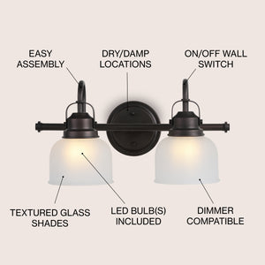 Virginia 2-Light Metal/Glass LED Vanity Light