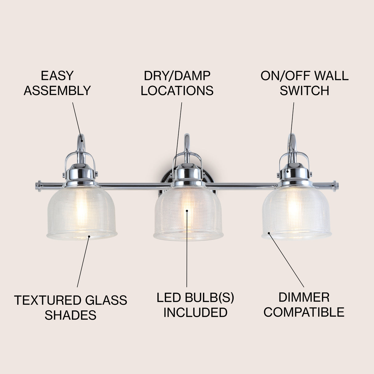 Virginia 3-Light Metal/Glass LED Vanity Light