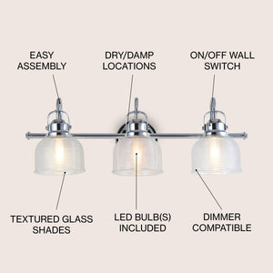 Virginia 3-Light Metal/Glass LED Vanity Light