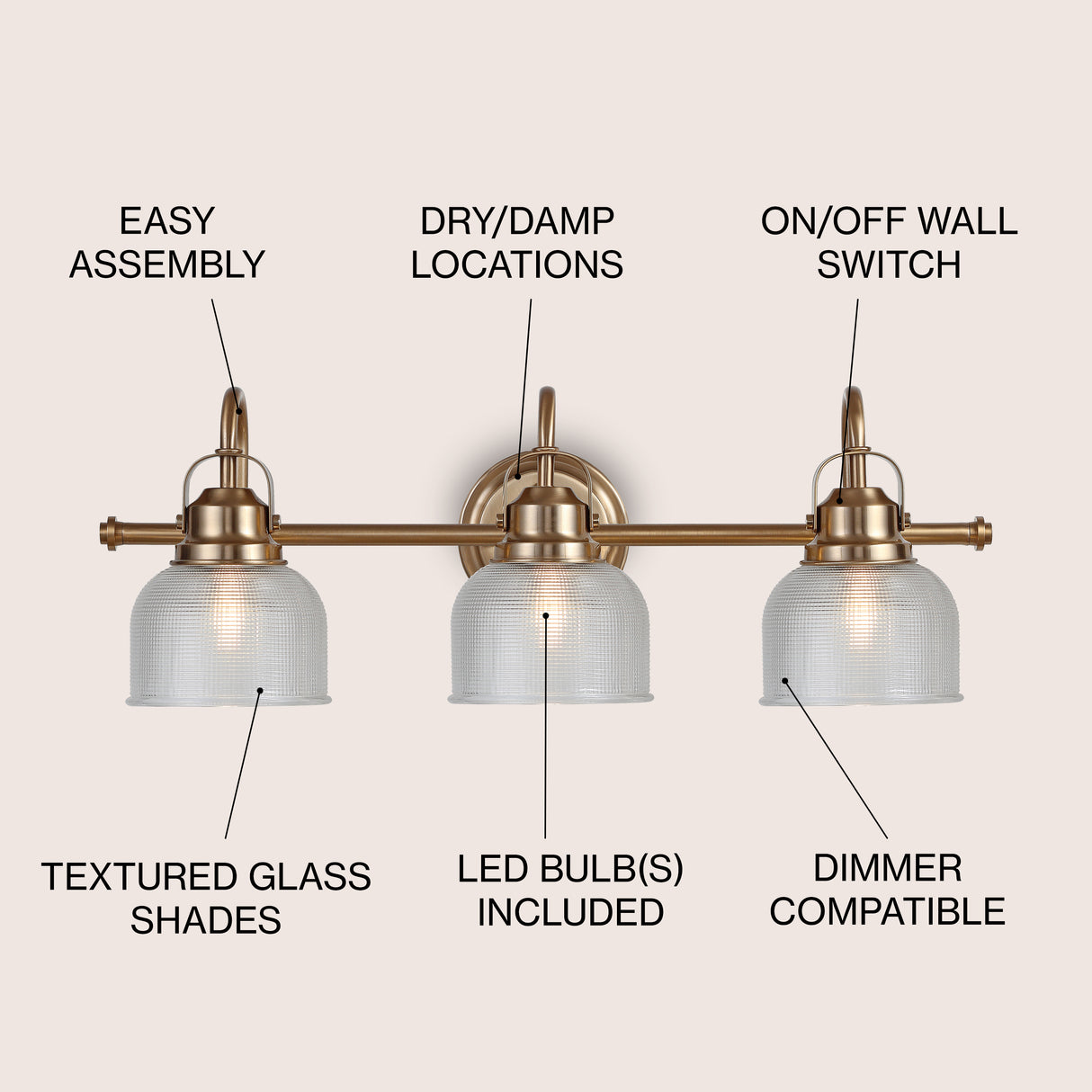 Virginia 3-Light Metal/Glass LED Vanity Light