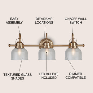 Virginia 3-Light Metal/Glass LED Vanity Light