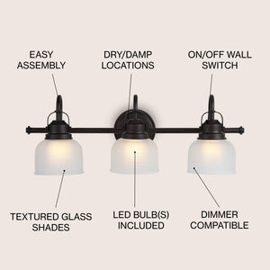 Virginia 3-Light Metal/Glass LED Vanity Light