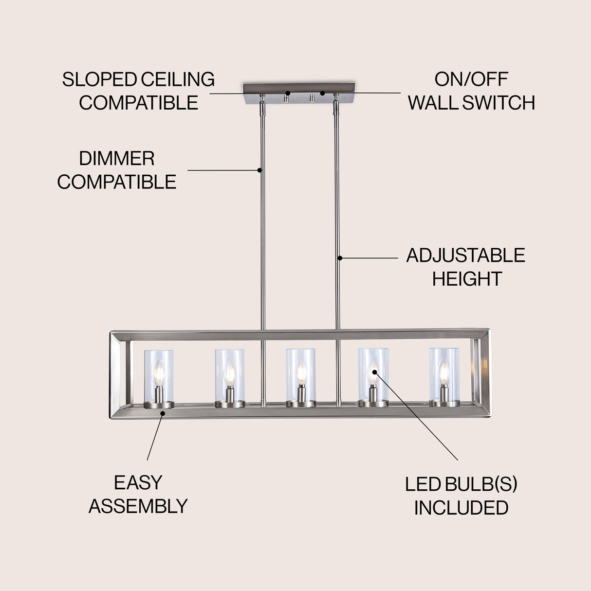 Anna Linear 5-light Metal/Glass LED Pendant