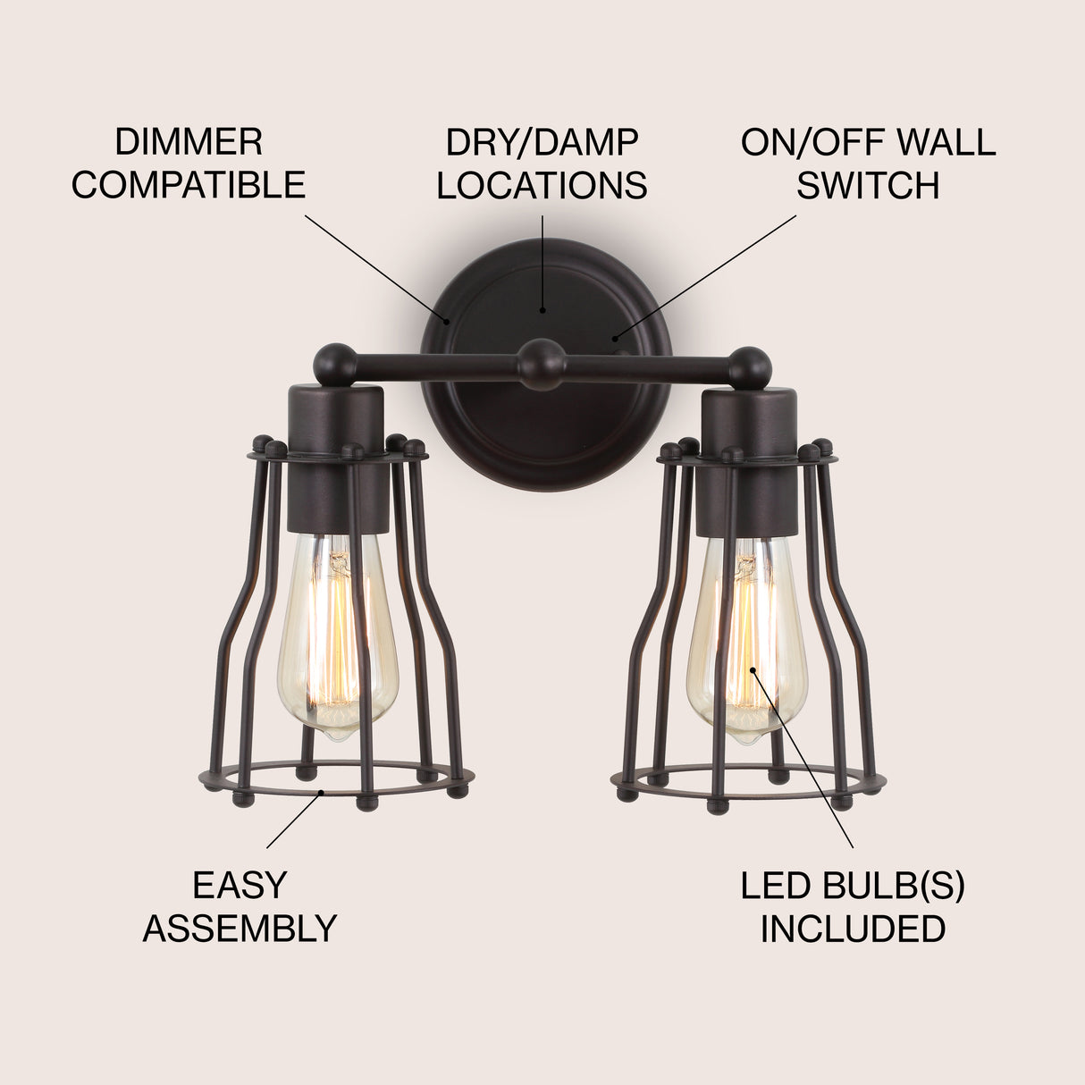 Florence 2-light Metal Vanity Light