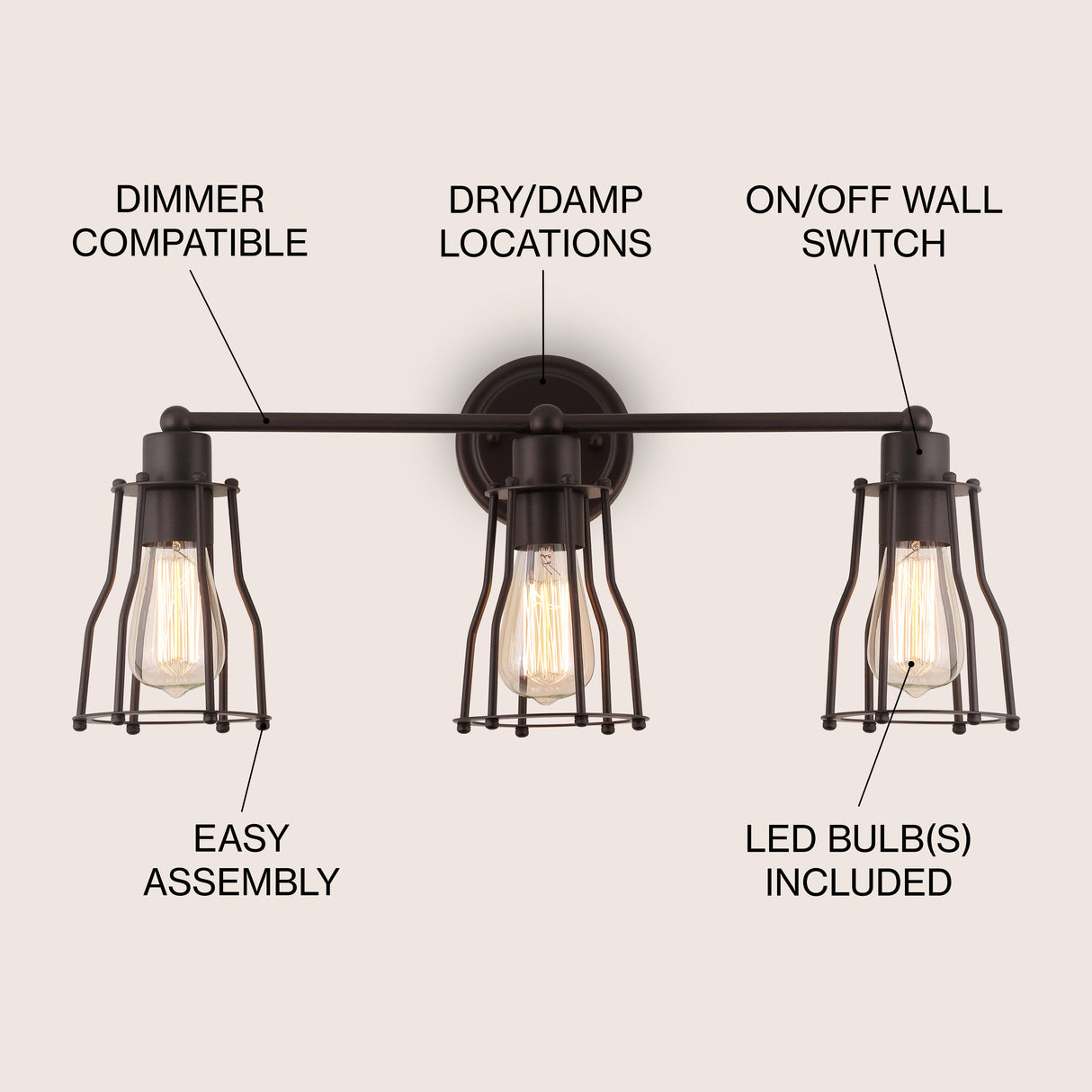 Florence 3-light Metal Vanity Light