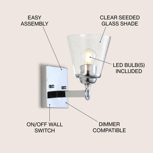 Marion 1-Light Hurricane Metal/Seeded Glass LED Vanity Light