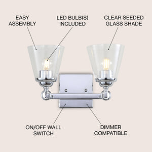 Marion 2-Light Hurricane Metal/Seeded Glass LED Vanity Light