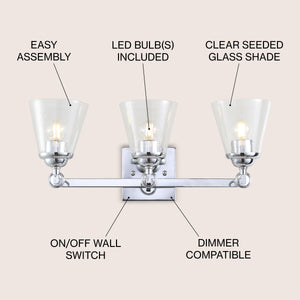 Marion 3-Light Hurricane Metal/Seeded Glass LED Vanity Light