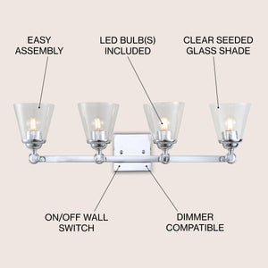 Marion 4-Light Hurricane Metal/Seeded Glass LED Vanity Light