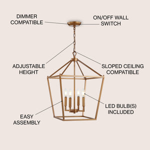 Pagoda 4-Bulb Lantern Metal LED Pendant
