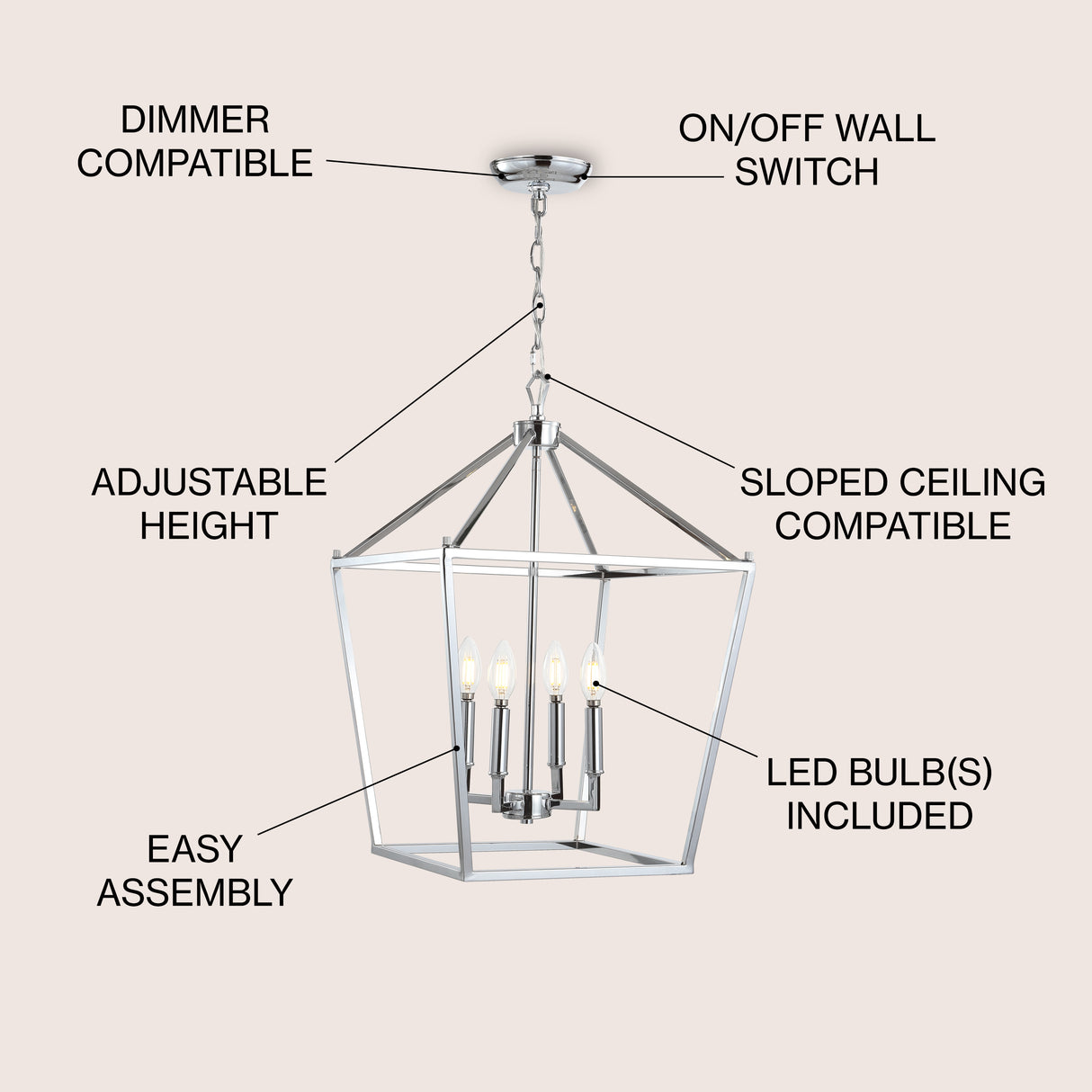Pagoda 4-Bulb Lantern Metal LED Pendant