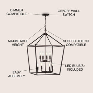 Pagoda 8-Bulb Lantern Metal LED Pendant