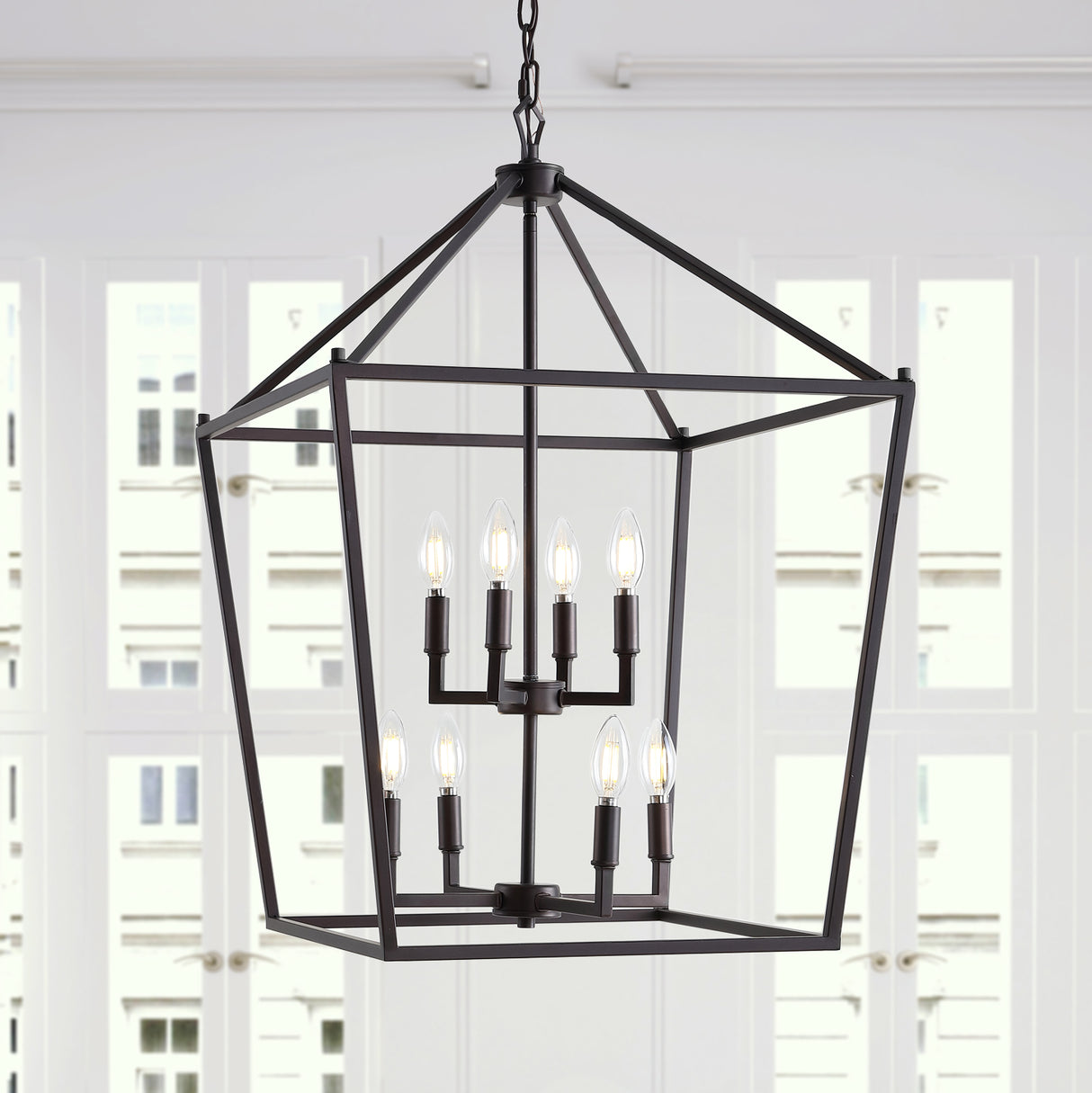 Pagoda 8-Bulb Lantern Metal LED Pendant