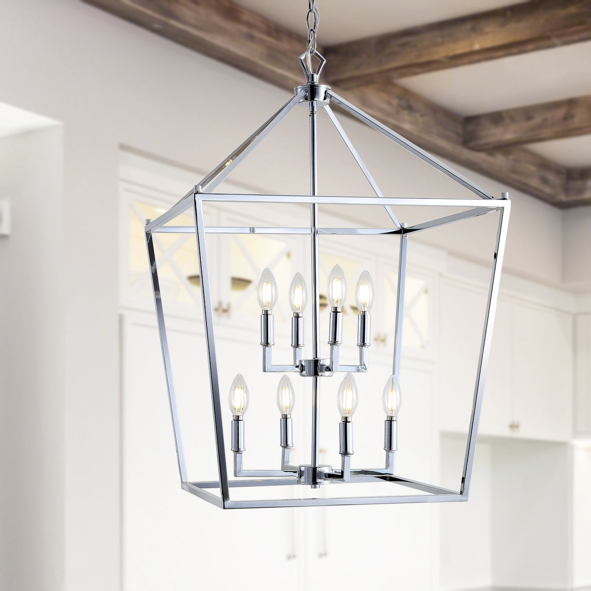 Pagoda 8-Bulb Lantern Metal LED Pendant