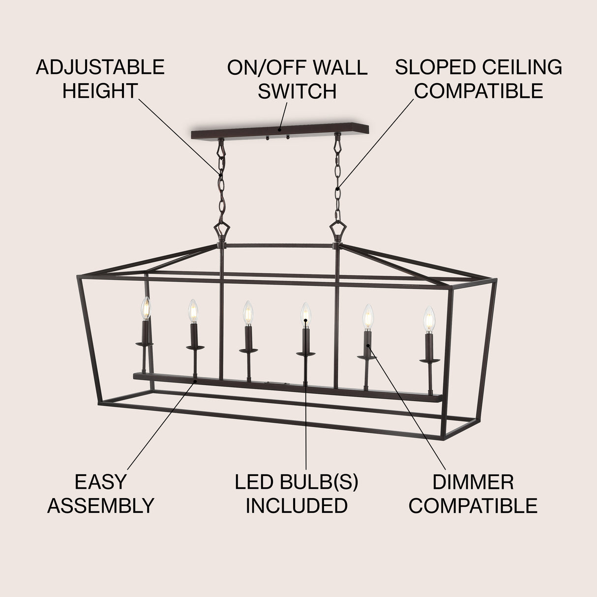 Pagoda Linear 6-Bulb Lantern Metal LED Pendant