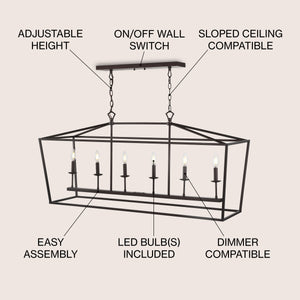 Pagoda Linear 6-Bulb Lantern Metal LED Pendant