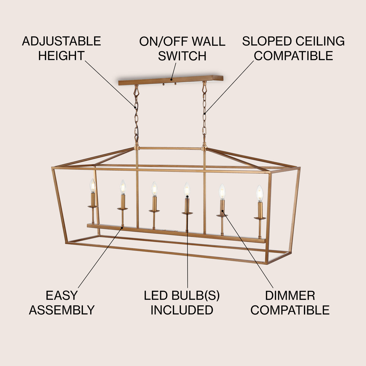 Pagoda Linear 6-Bulb Lantern Metal LED Pendant