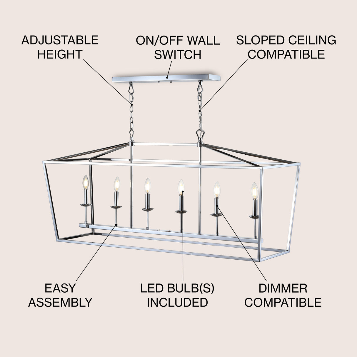 Pagoda Linear 6-Bulb Lantern Metal LED Pendant