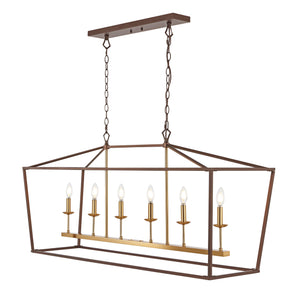 Pagoda Linear 6-Bulb Classic Traditional Metal LED Pendant