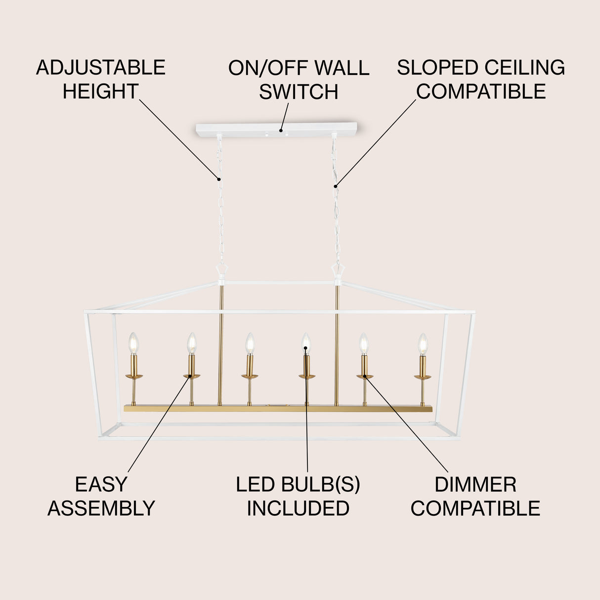 Pagoda Linear 6-Bulb Classic Traditional Metal LED Pendant