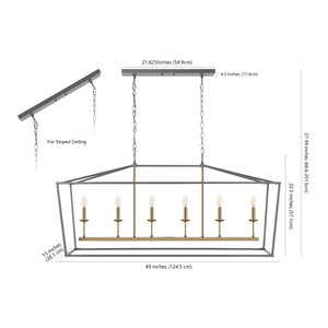 Pagoda Linear 6-Bulb Classic Traditional Metal LED Pendant