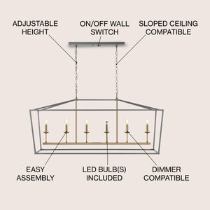 Pagoda Linear 6-Bulb Classic Traditional Metal LED Pendant