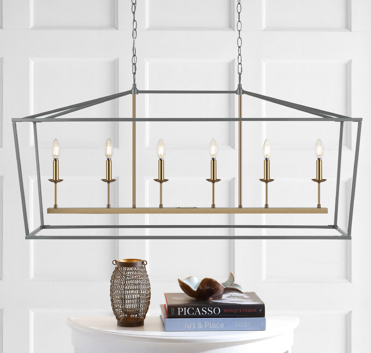 Pagoda Linear 6-Bulb Classic Traditional Metal LED Pendant